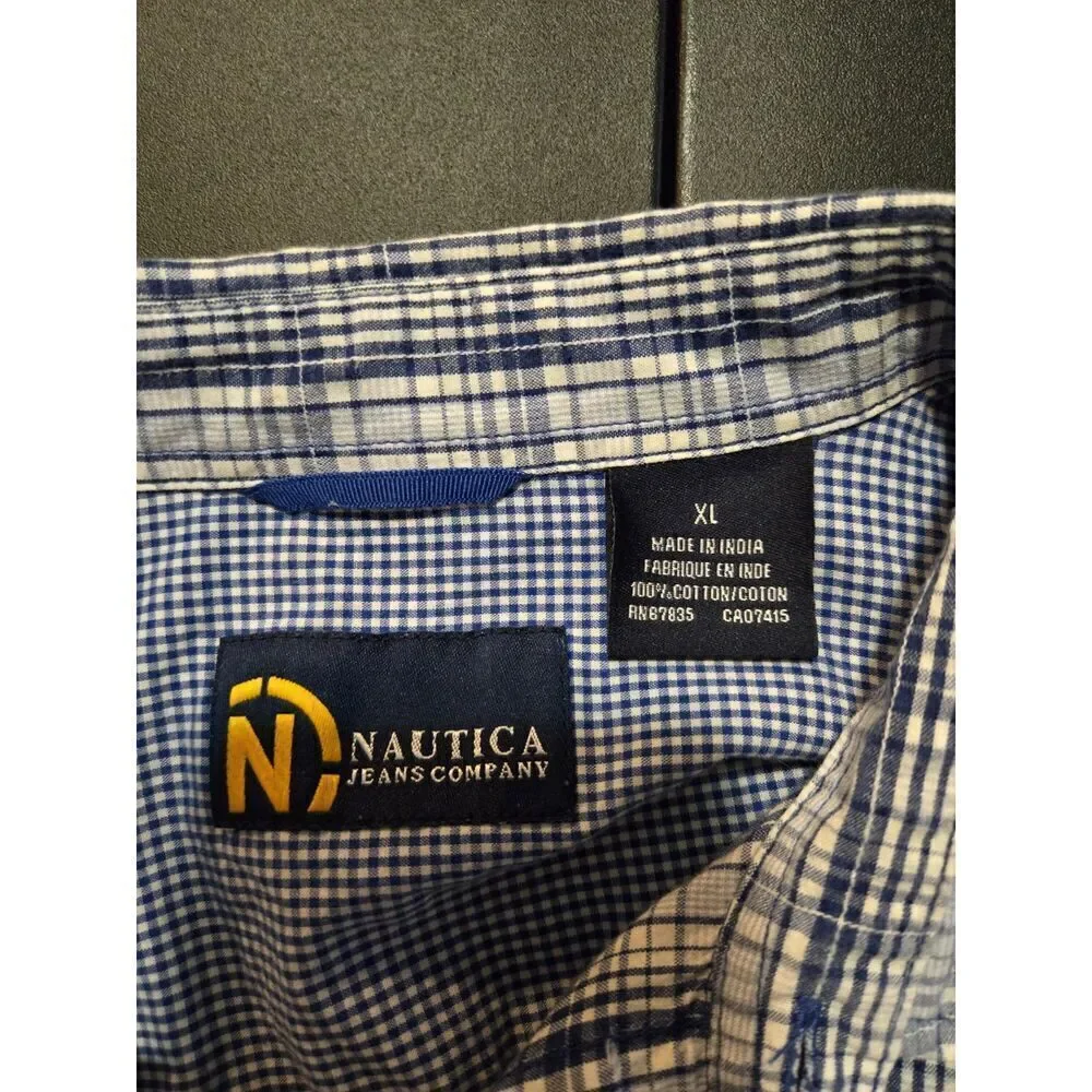 Nautica Men's Blue Plaid Short Sleeve Button Down Shirt Size XL